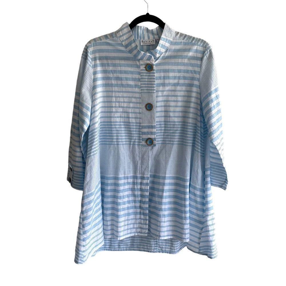 HABITAT Clothes to Live In Cotton Striped Oversized Blouse Blue White M - Picture 1 of 6